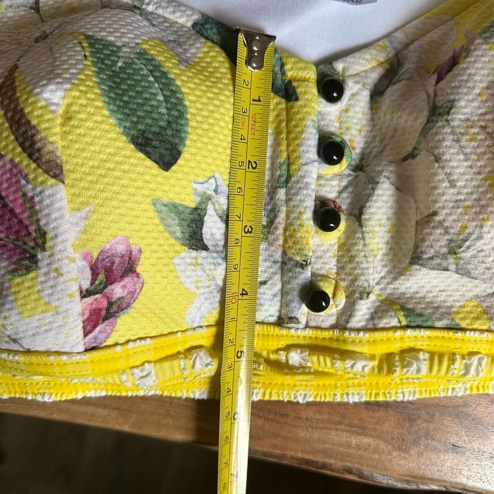 Modcloth Sissone Bikini Cropped Top Retro Yellow Floral - Picture 7 of 10